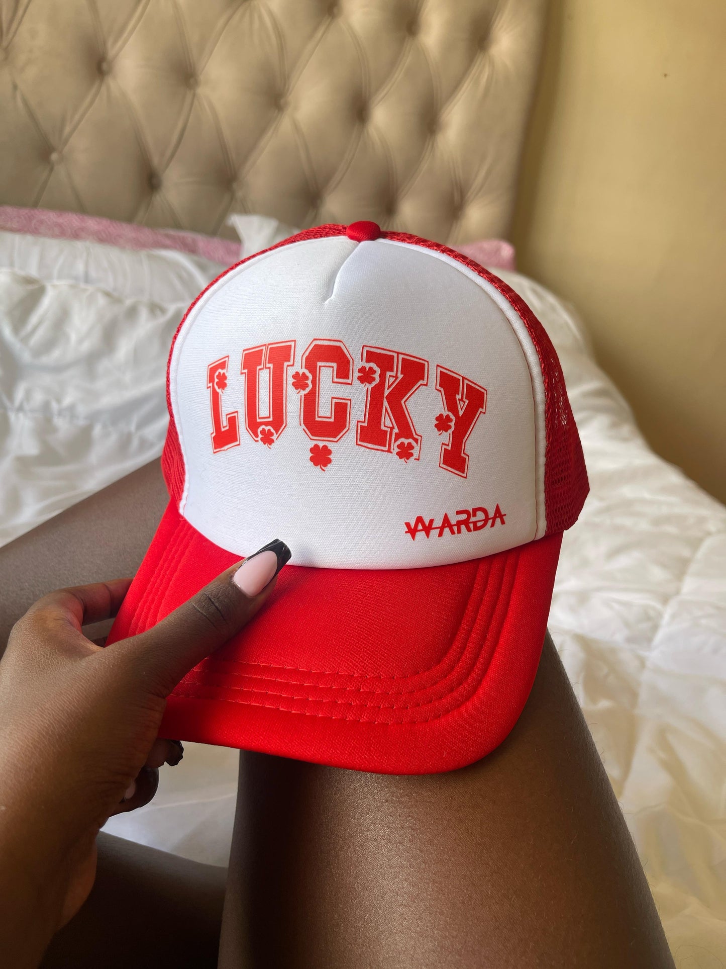 WARDA RED LUCKY TRUCKER HAT
