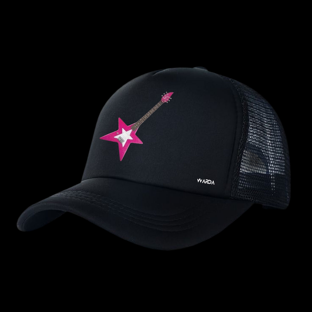 Purple guitar trucker hat