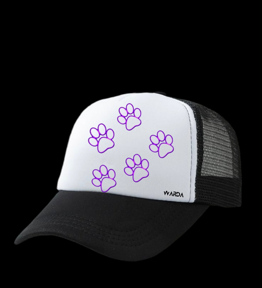Purple paw print trucker hat