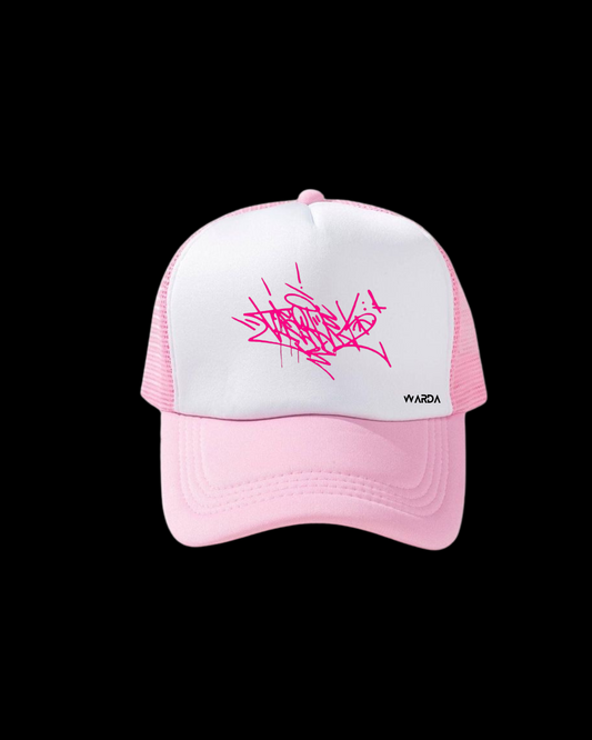 pink scribble trucker