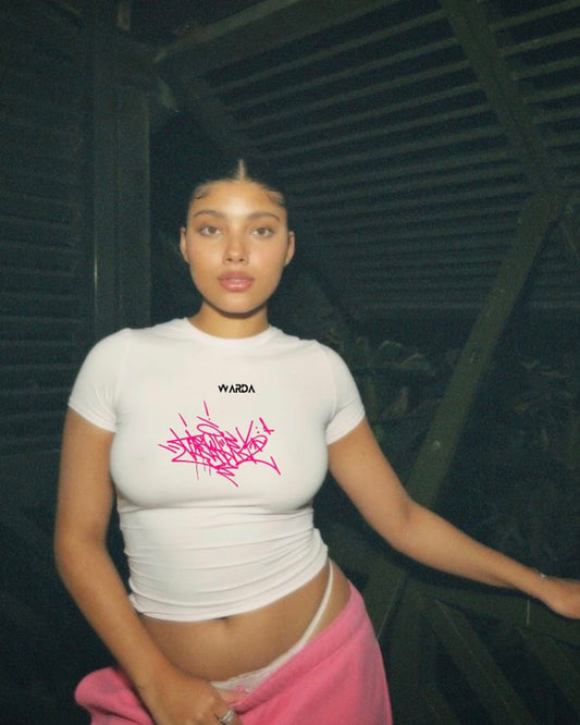 White scribble crop top