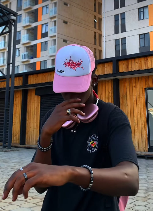 pink scribble trucker