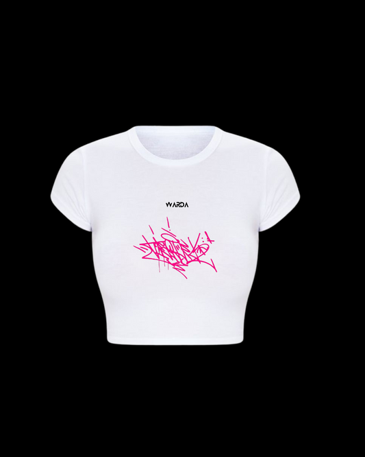 White scribble crop top